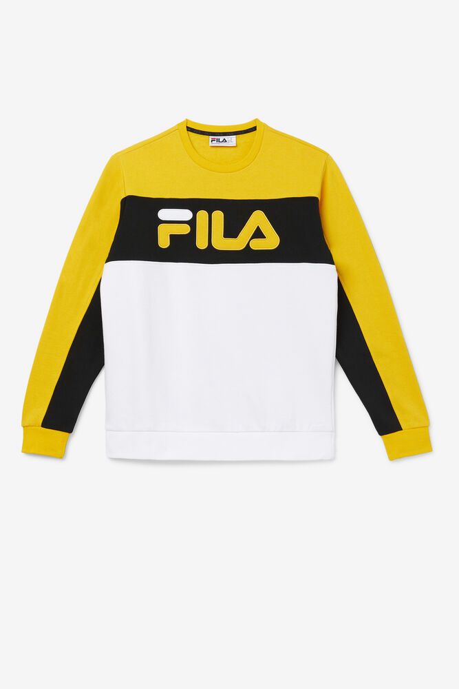 Fila Mikina Panske Lesner Fleece Crew Zlate/Biele - DYTLK0675